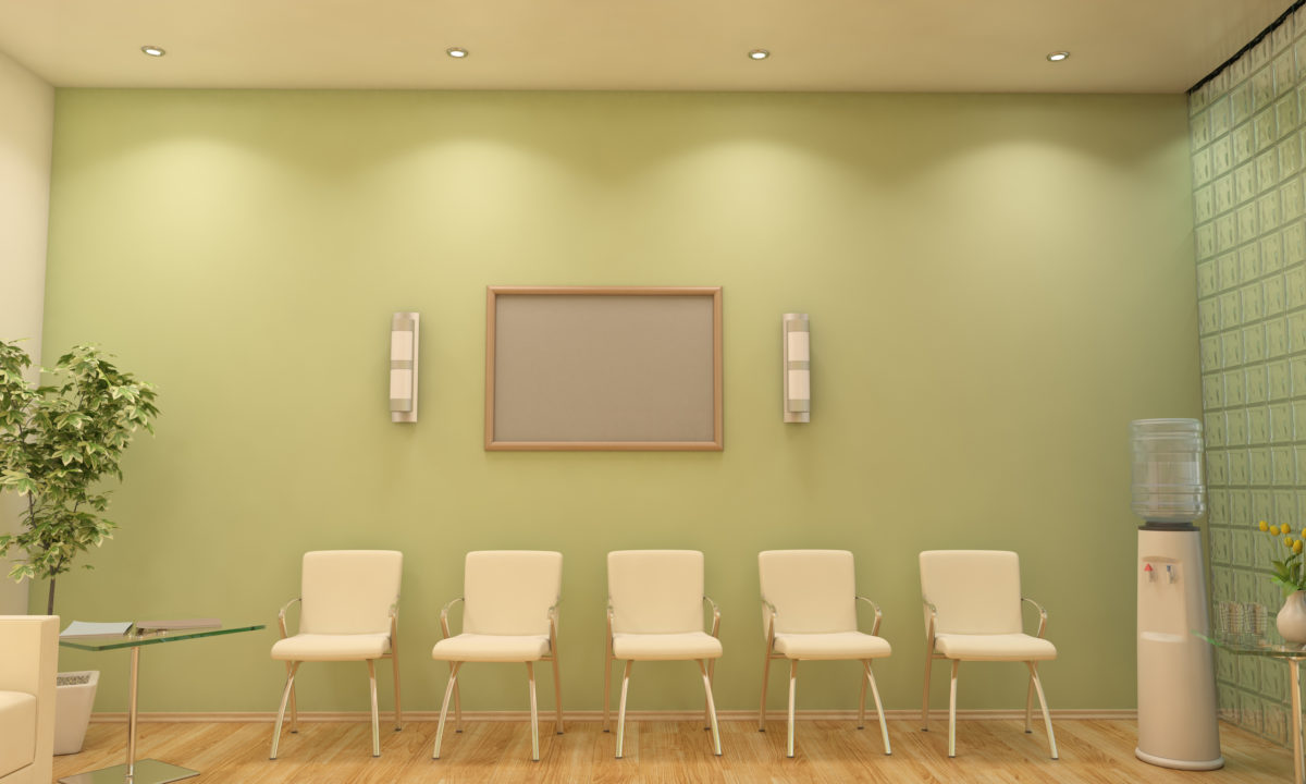 现代候诊室/大堂内部场景，带空白框架。
