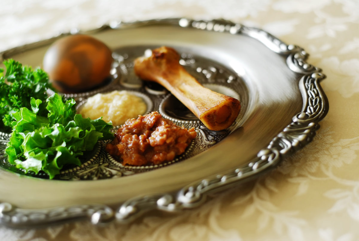 犹太逾越节家宴盘子上的传统符号。
