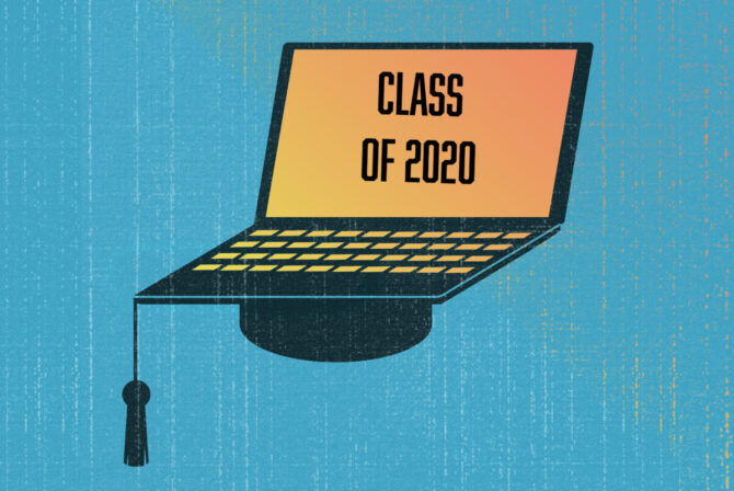 毕业帽作为笔记本电脑的一部分。在线教育概念插图。