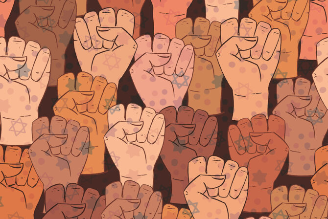 Vector seamless pattern with different ethnicity colors human fists. Background with strong fists.