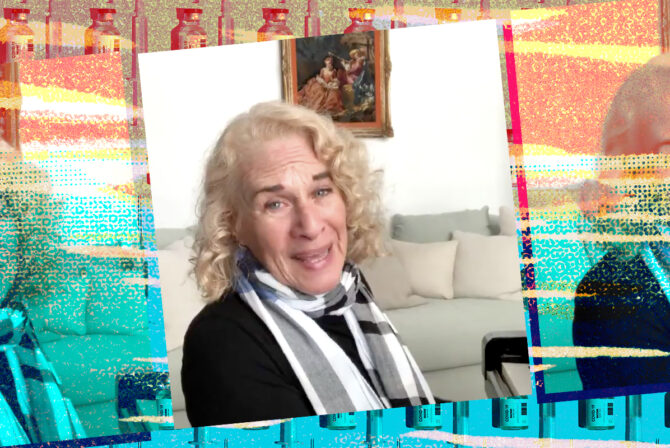 Carole King on a colorful background