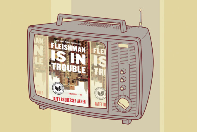 Television with book cover of 